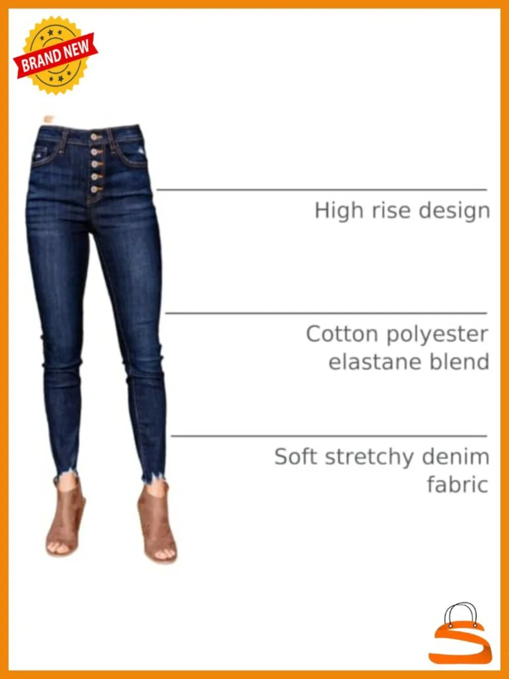 High Rise Skinny Stretch Button Ripped Jeans Destroyed Denim